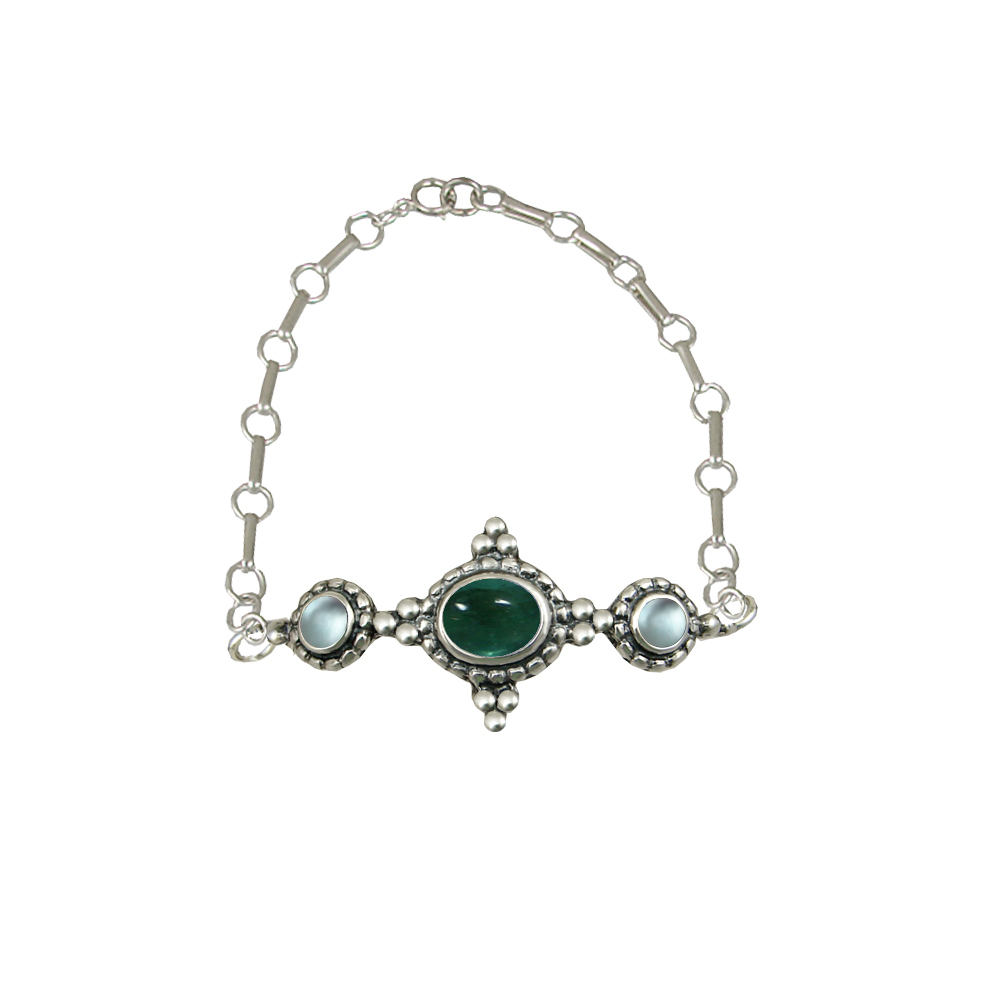 Sterling Silver Gemstone Adjustable Chain Bracelet With Fluorite And Blue Topaz